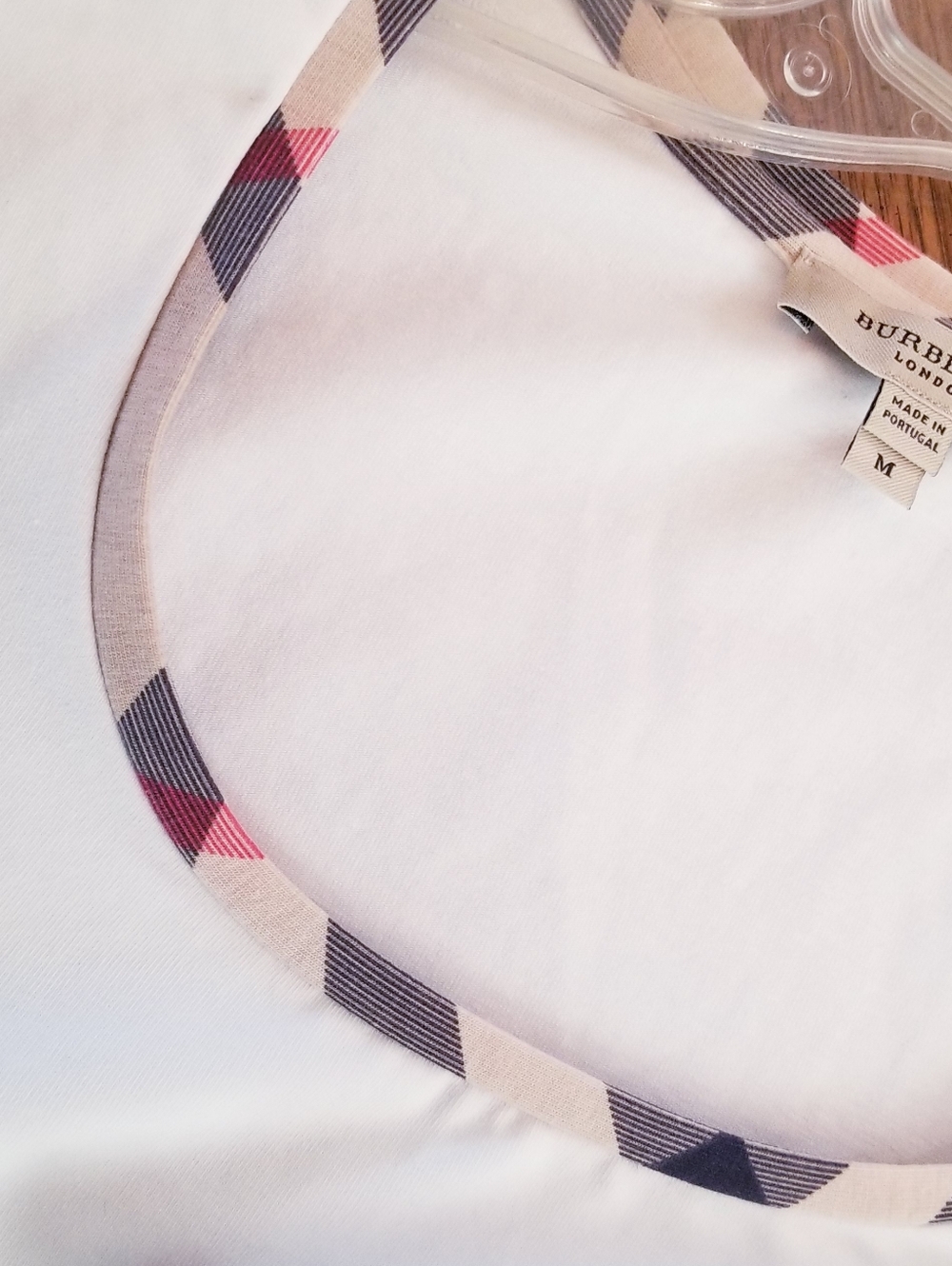Burberry London White Cotton Top Nova Check Trim 3/4 Sleeve Size M - Picture 5 of 16